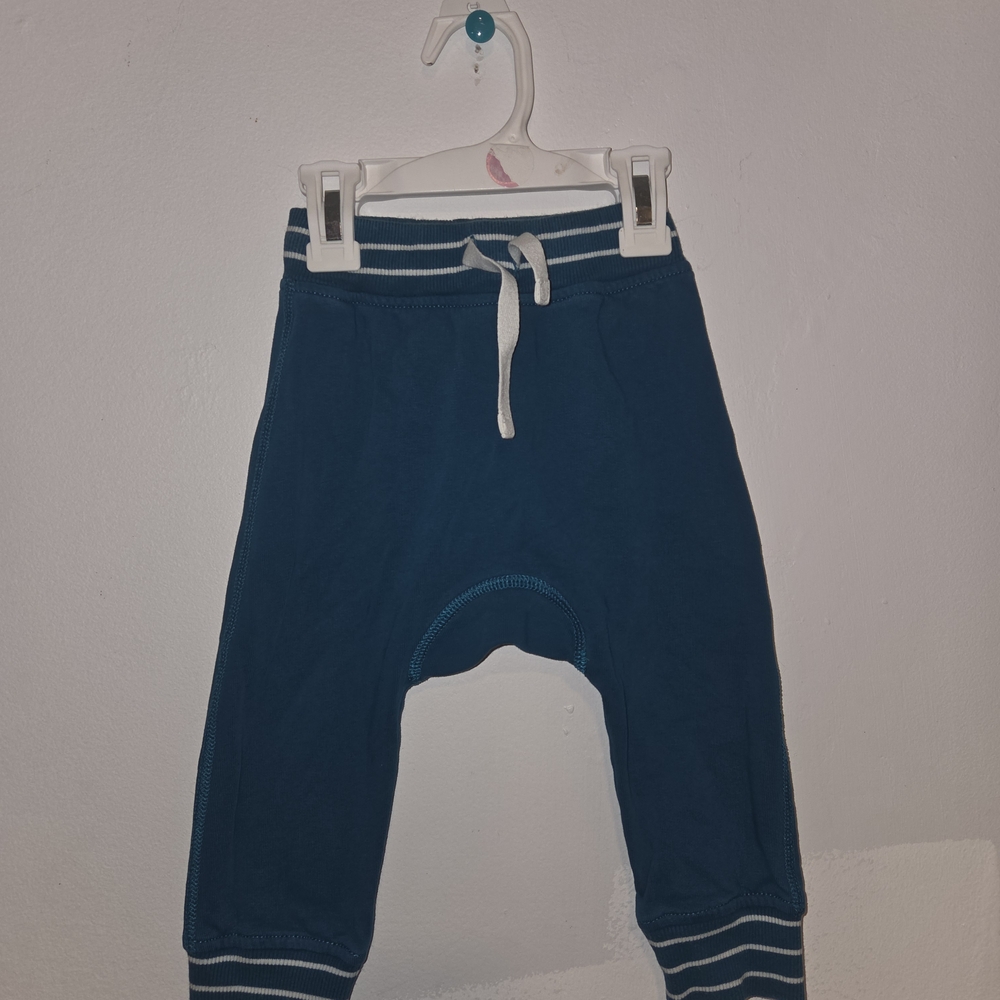 Hanna Andersson Blue Harem Style Joggers with White Stripes 85/2t